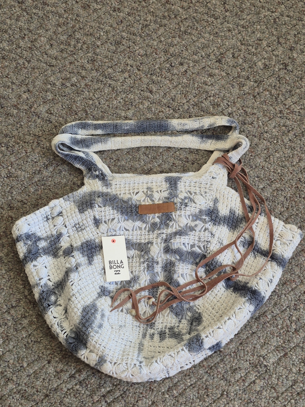 Billabong Tie-Dye Crochet Shoulder Bag with Leather Accents